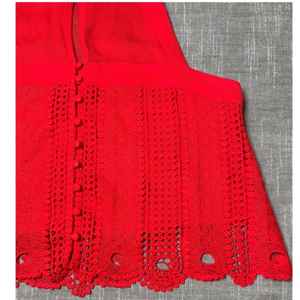 Free People Red Sleeveless‎ Crochet Lace Crop Top High Neck Button Front Small - Picture 3 of 9